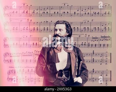 Johann Baptist Strauss II, 1825–1899, österreichischer Komponist und Geiger, 1879, digital herausgegeben, Notenblatt aus „die Blaue Donau“ Stockfoto