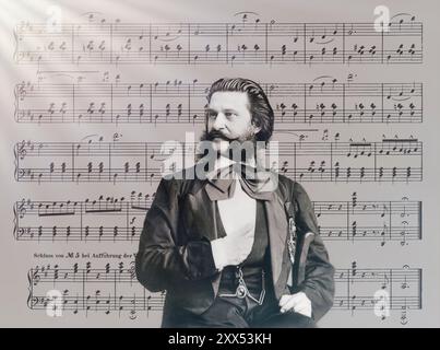 Johann Baptist Strauss II, 1825–1899, österreichischer Komponist und Geiger, 1879, digital herausgegeben, Notenblatt aus „die Blaue Donau“ Stockfoto