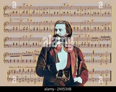 Johann Baptist Strauss II, 1825–1899, österreichischer Komponist und Geiger, 1879, digital herausgegeben, Notenblatt aus „die Blaue Donau“ Stockfoto