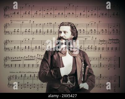 Johann Baptist Strauss II, 1825–1899, österreichischer Komponist und Geiger, 1879, digital herausgegeben, Notenblatt aus „die Blaue Donau“ Stockfoto