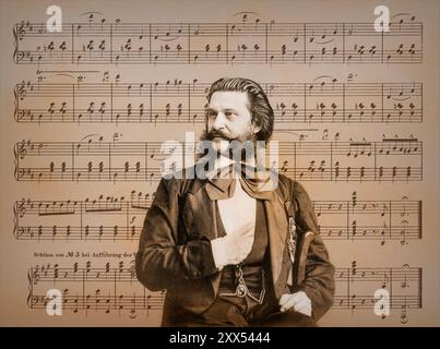 Johann Baptist Strauss II, 1825–1899, österreichischer Komponist und Geiger, 1879, digital herausgegeben, Notenblatt aus „die Blaue Donau“ Stockfoto