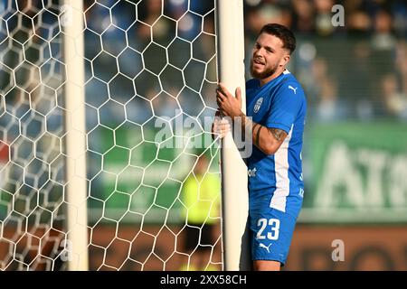 Mlada Boleslav, Tschechische Republik. August 2024. Vasil Kusej von Mlada Boleslav während der 4. Qualifikationsrunde Eröffnungsspiel FK Mlada Boleslav gegen Paksi FC in Mlada Boleslav, Tschechische Republik, 22. August 2024. Quelle: Radek Petrasek/CTK Photo/Alamy Live News Stockfoto