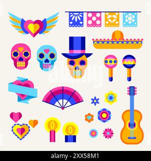 Tag der Toten Symbole gesetzt. Dia de los muertos. Mexikanische Feier. Stock Vektor