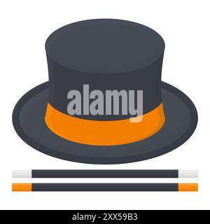 Zaubermütze mit Magic Stick Vektor. Zauberwerkzeuge Für Black Hat. Stock Vektor