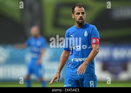 Mlada Boleslav, Tschechische Republik. August 2024. Marek Matejovsky von Mlada Boleslav während der 4. Qualifikationsrunde Eröffnungsspiel FK Mlada Boleslav gegen Paksi FC in Mlada Boleslav, Tschechische Republik, 22. August 2024. Quelle: Radek Petrasek/CTK Photo/Alamy Live News Stockfoto