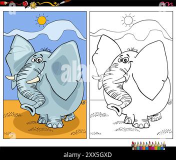 Zeichentrickillustration von Elefanten Wildtiercharakter Malseite Stock Vektor