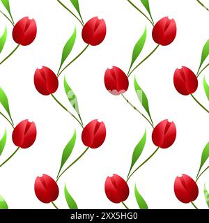 Vertikales nahtloses Muster mit roten Tulpen auf weißem Hintergrund. Stock Vektor