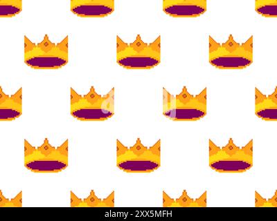 Pixelgrafik krönt nahtloses Muster. Königliche Kronen und Diadem im 8-Bit-Retro-Grafikstil der 80er Jahre Mittelalterliche Königskronen. Design für mobile Anwendungen Stock Vektor