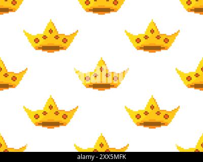 Pixelgrafik krönt nahtloses Muster. Königliche Kronen und Diadem im 8-Bit-Retro-Grafikstil der 80er Jahre Mittelalterliche Königskronen. Design für mobile Anwendungen Stock Vektor
