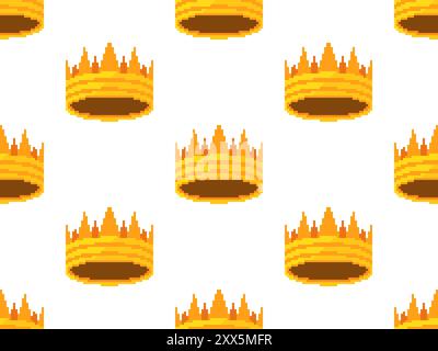 Pixelgrafik krönt nahtloses Muster. Königliche Kronen und Diadem im 8-Bit-Retro-Grafikstil der 80er Jahre Mittelalterliche Königskronen. Design für mobile Anwendungen Stock Vektor