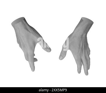 Halten, Halten, Pflege und Berühren mit beiden Handflächen, Handschild isoliert auf weißem Hintergrund. Stockfoto