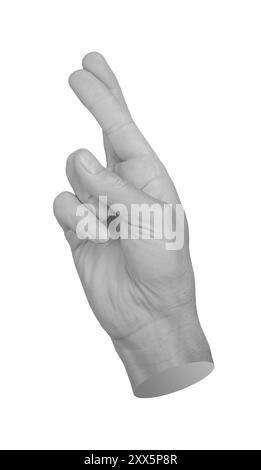 Gekreuzte Finger, Glücksgeste, Handzeichen isoliert auf weißem Hintergrund. Stockfoto