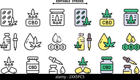 Cannabis-Blatt-Vektor-Symbole gesetzt. Bearbeitbare Kontur. Marihuana-Logo-Symbole Vektorsymbole für Website-Design, mobile App, ui. Simple Signs Kollektion isola Stock Vektor
