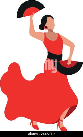 Flamenco-Tänzerin in rotem Trachtenkleid Stock Vektor