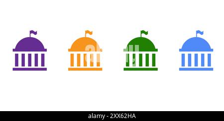bank-Symbolgruppe. Regierungsgebäude, flacher Vektor Stock Vektor