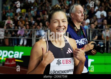 Lausanne, Schweiz. August 2024. Leichtathletik, Diamond League Lausanne 2024, 100m Gina Lückenkemper, Deutschland FotoCopyright Chai von der Laage/Randy miyazaki Credit: dpa/Alamy Live News Stockfoto