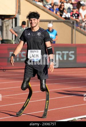 Lausanne, Schweiz. August 2024. Leichtathletik, Diamond League Lausanne 2024, Paralympic, Weitsprung, Ali Lacin, Deutschland FotoCopyright Chai von der Laage/Randy Credit: dpa/Alamy Live News Stockfoto