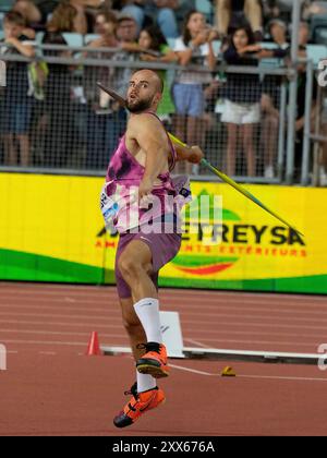 Lausanne, Schweiz. August 2024. Leichtathletik, Diamond League Lausanne 2024, Speerwurf Julian Weber Deutschland FotoCopyright Chai von der Laage/Randy miyazaki Credit: dpa/Alamy Live News Stockfoto