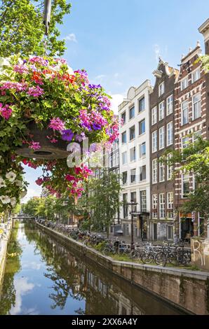 Oudezijds Achterburgwal Canal, de Wallen, Amsterdam, Niederlande Stockfoto