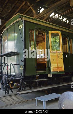 Europa, Deutschland, Aumuehle, Holstein, Herzogtum Lauenburg, Metropolregion Hamburg, Motorschuppen-Museumsbahn Aumuehle, Reisebus ab 1892, Stockfoto