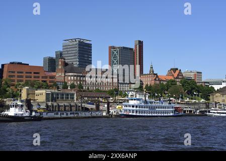 Hamburg, St. Pauli Skyline, vom Fluss aus gesehen Stockfoto