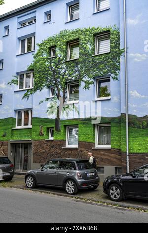 Wohnhäuser an der Feldsieper Straße in Bochum, nach einer energieeffizienten Sanierung, mit Fassadendämmung, die Bochumer Wohnstaetten Wohn Stockfoto