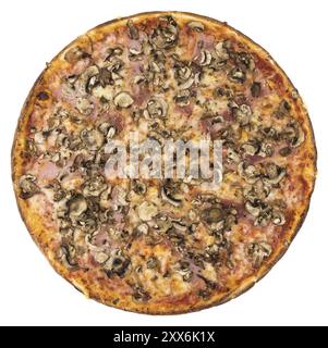 Frischen Schinken und Pilze Pizza auf weißem Hintergrund Stockfoto