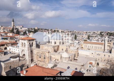 Blick auf die Grabeskirche (Auferstehungskirche) und die umliegenden Häuser, Altstadt von Jerusalem, Israel, Asien Stockfoto