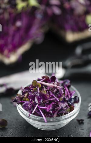 Portion frischer Cress auf einer rustikalen Schieferplatte (selektiver Fokus, Nahaufnahme) Stockfoto