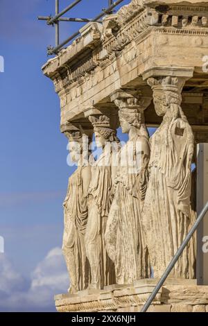 Detail der Südveranda von Erechtheion mit den Karyatiden Stockfoto