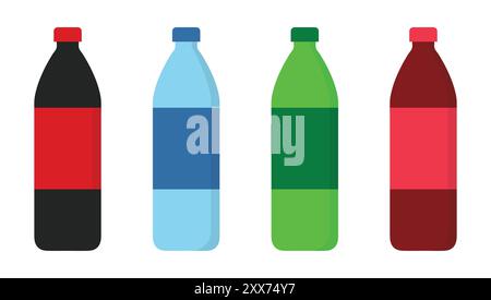 Symbole für den Flaschensatz. Getränke-Symbole im flachen Stil. Illustration des Kunststoffflaschenvektors auf isoliertem Hintergrund. Wassergetränk Sign Business-Konzept. Stock Vektor