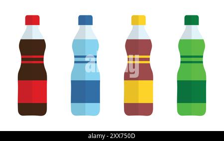 Symbole für den Flaschensatz. Getränke-Symbole im flachen Stil. Illustration des Vektors der Kunststoffflasche. Wassergetränk Sign Business-Konzept. Getränkeflasche aus Kunststoff Stock Vektor