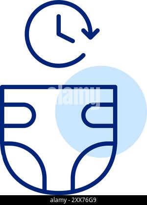 Windel und Uhr. Zeitplan wird geändert. Elternzeitmanagement. Symbol für Pixelperfekte, bearbeitbare Kontur Stock Vektor