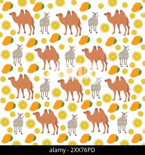 Kamel, Schafe mit Früchten als Musterhintergrund Stock Vektor