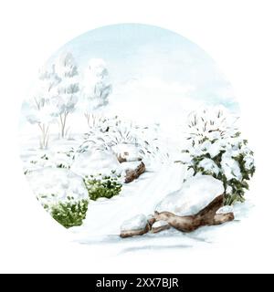 Gasse im Wintergarten. Handgezeichnete Aquarellillustration isoliert auf weißem Hintergrund Stockfoto
