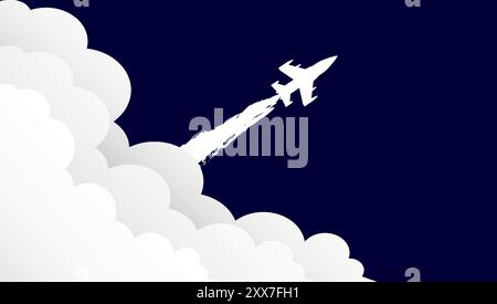 Flugzeug am Himmel mit weißen Wolken. Hintergrundvorlage für Ihr Design. Stock Vektor