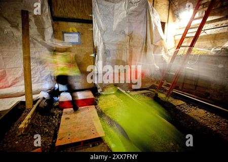 Den nye t-banetunnelen ender opp ved den eksisterende stasjonen på Times Square (Hafenbehörde). New York Satser Millarder på utvidelse av t-banelinjene i byen. Forlengelsen av bane 7 er nesten ferdig. Stockfoto