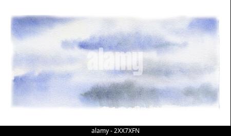Landschaft Landschaft bewölkter blauer Himmel, Tageslicht mit Regensturm am Horizont, Hand in Aquarell gezeichnet. Einzelnes isoliertes Element für Tourismus, Resort-Anzeigen Stockfoto