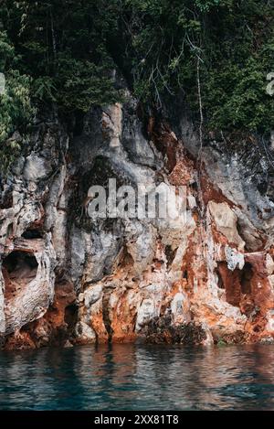 Affen auf einem Cliff Cheow Lan Lake im Khao Sok Nationalpark Stockfoto