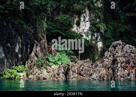 Malerischer Blick auf die Kalksteinküste des Cheow Lan Lake, Khao Sok Stockfoto