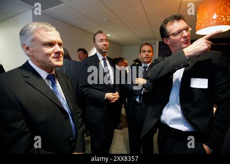 Das Generalkonsulat von Norwegen und Innovation Norwegen schließen sich zusammen und eröffnen das Norwegische Haus in Houston. Finansminister Trond Giske står for den offisielle åpningen. Stockfoto