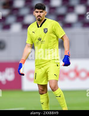 AL-DUHAIL SC - UMM SALAL SC-OOREDOO STARS LEAGUE QATAR Golkeeper Salah Zakaria Hassan von Al-Duhail SC in Aktion während des Spiels der Ooredoo Qatar Stars League 24/25 zwischen Al-Duhail SC und Umm Salal SC im Khalifa International Stadium in Doha, Katar, am 22. August 2024. DOHA Katar Copyright: XNOUSHADx Stockfoto