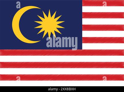 Malaysia Unabhängigkeitstag, Malaysia Day. Scribble Stil Malaysia Flagge Vektor Hintergrund. Poster, Karte, Banner. Stock Vektor