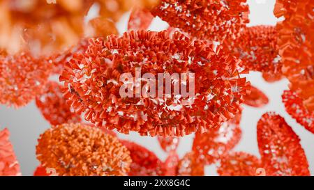 Affenpockeninfektion Pandemie. Affenpockenzelle, Symptome oder Vorsichtsmaßnahmen, Variante der Pocken, mutiertes Fieber Affe, Virus Bedrohung für die menschliche Gesundheit, 3d ren Stockfoto