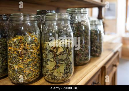 Frankreich, Savoie (74), Val d'Arly, Flumet, Cairn Kräuterprodukte Stockfoto