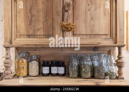 Frankreich, Savoie (74), Val d'Arly, Flumet, Cairn Kräuterprodukte Stockfoto