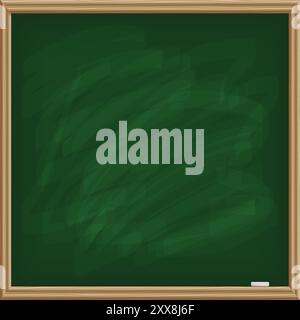 Grünes Schulbrett mit einem Kreideteil. Quadratische Tafel isoliert auf weißem Hintergrund Stock Vektor