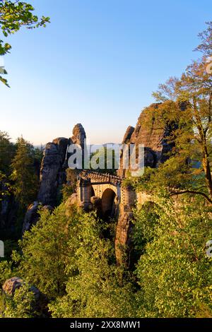 Deutschland, Sachsen, Schweiz Sachsen, Nationalpark Schweiz Sachsen, Sandsteinformation Bastei, Basteibrücke Stockfoto
