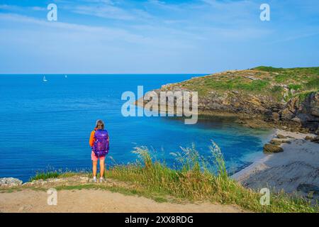 Frankreich, Morbihan, Golf von Morbihan, Saint-Gildas-de-Rhuys, Pointe du Grand Mont, Wandern Sie auf dem Fernwanderweg GR 34 oder auf dem Weg der Zollbeamten Stockfoto