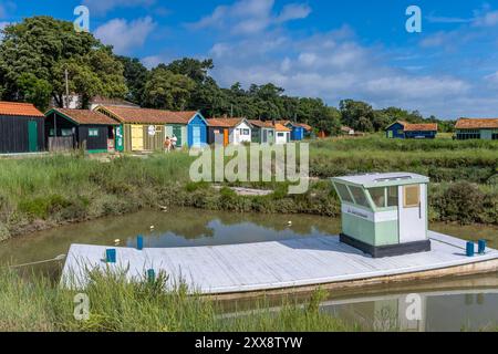 Frankreich, Charente-Maritime (17), île d'Oléron, Saint-Pierre-d'Oléron, Boyardville, cabanes ostréicoles de Fort-Royer, réserve naturelle de Moeze-Oléron Stockfoto